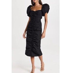 NEW $495  RHODE BLACK TESSA RUCHED MIDI DRESS SIZE 12